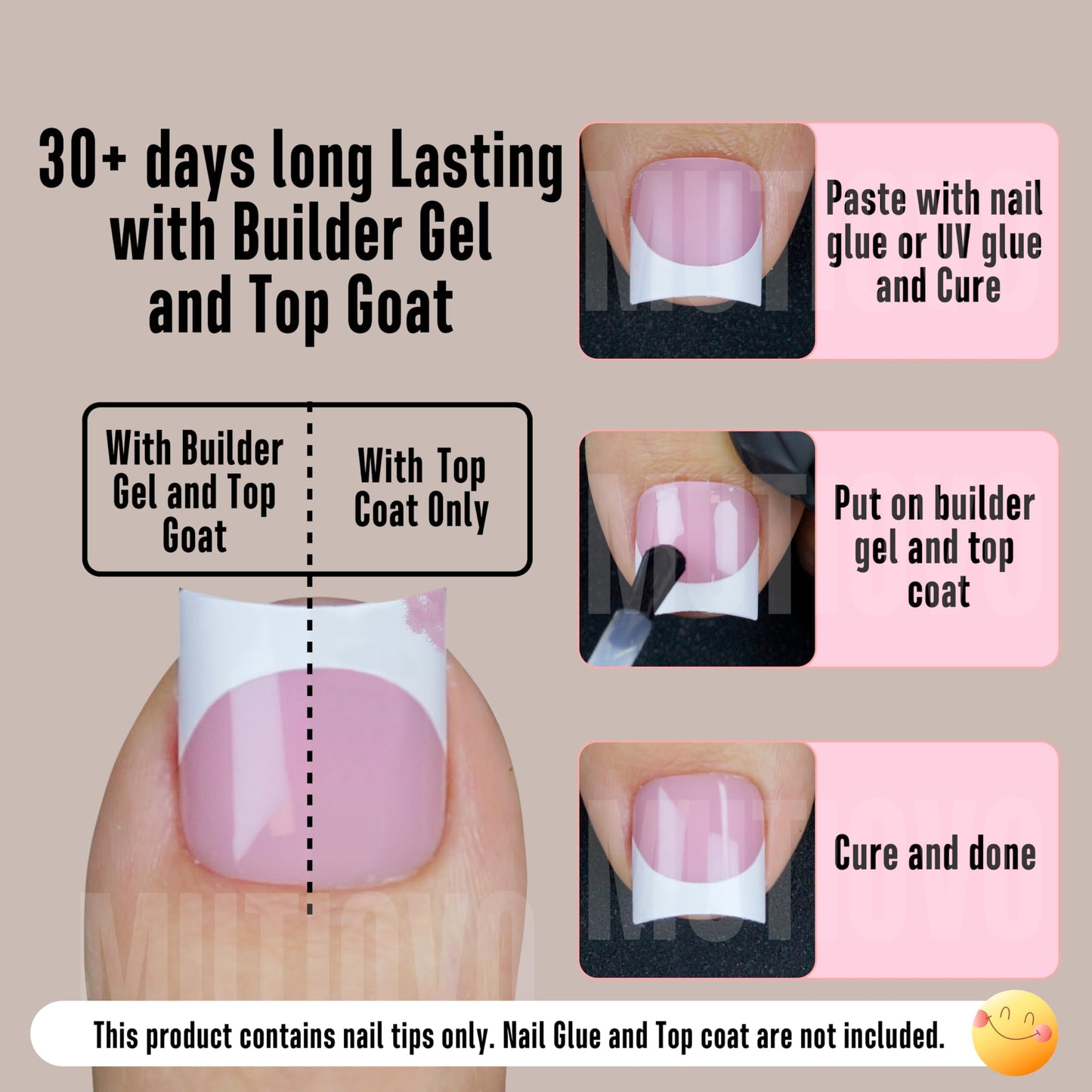 Short Toe Nail Tips White French Tip BERRY PINK Press on with Moon Curve,Soft Gel False Nail Kit,Thick Sharp Square Toenail Exte