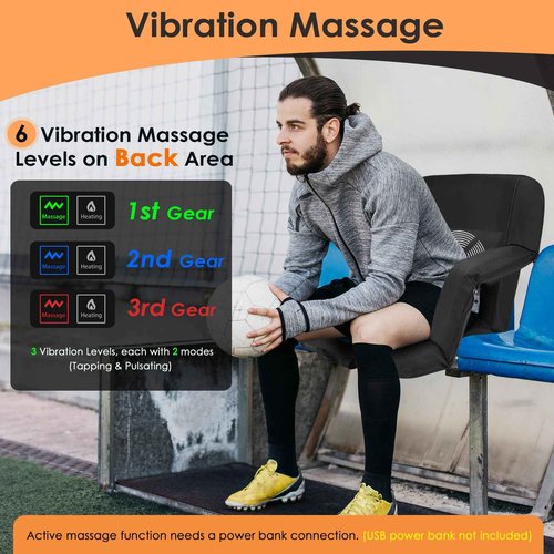 HOPERAN 21" Massage Heated Stadium Seats for Bleachers with Back Support & Lumbar Pillow, 3 Level Heating & 6 Modes Massage Portable Heated Stadium Chairs for Bleachers