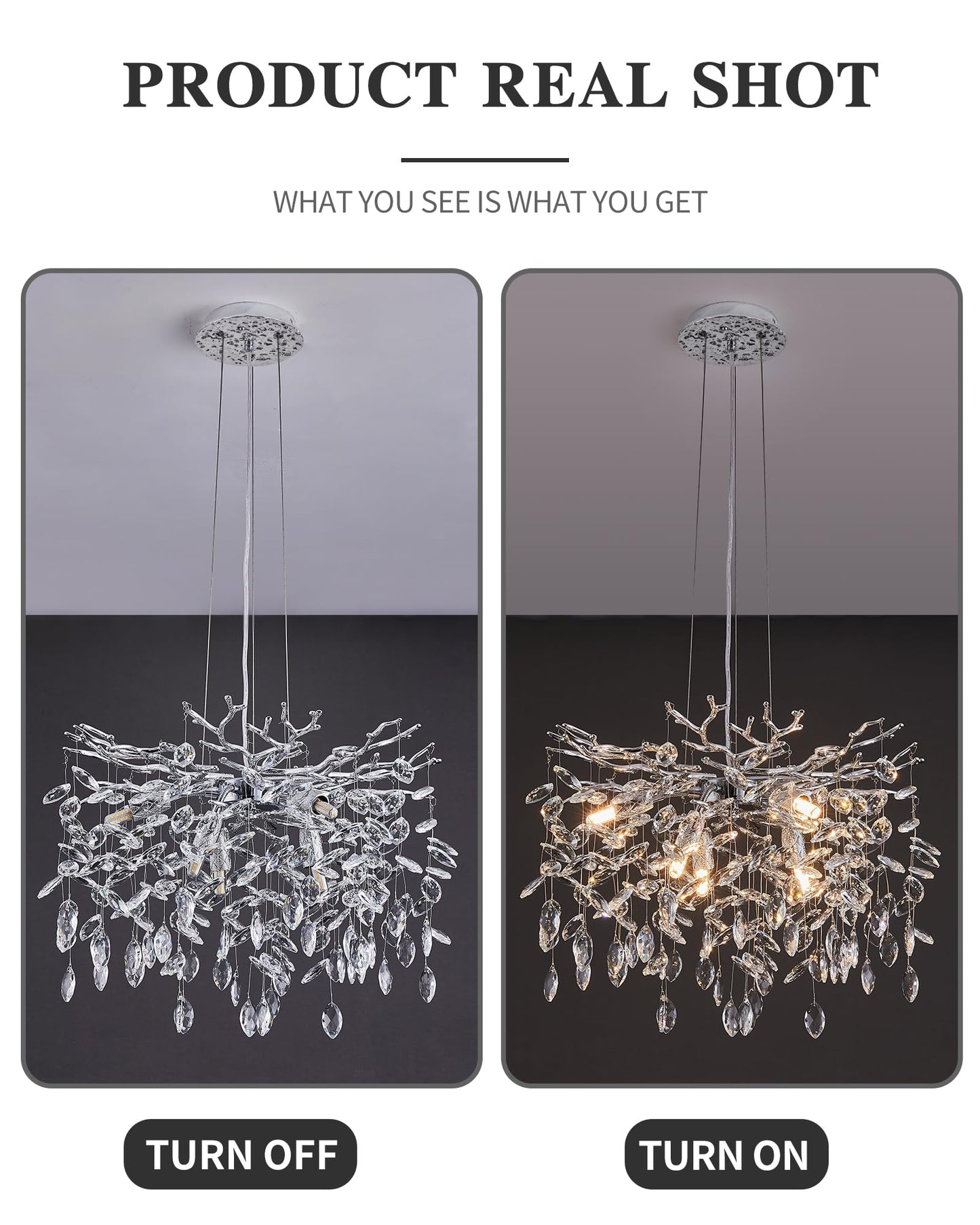 witkey Modern Tree Branch Crystal Chandelier Luxury Silver Crystal Pendant Lighting 18" Contemporary 6-Light Chandeliers for Dining Room Kitchen Bedroom Living Room