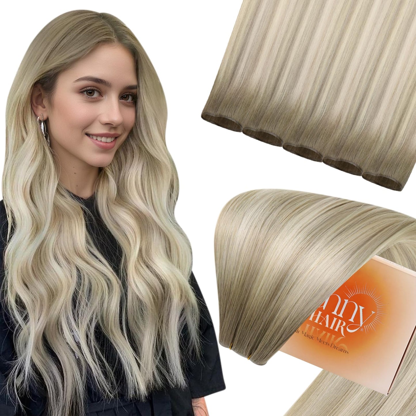 Sunny Hair Genius Weft Human Hair Extensions Ombre Blonde Human Hair Extensions Sew In Hand Tied Genius Weft Extensions Human Ha