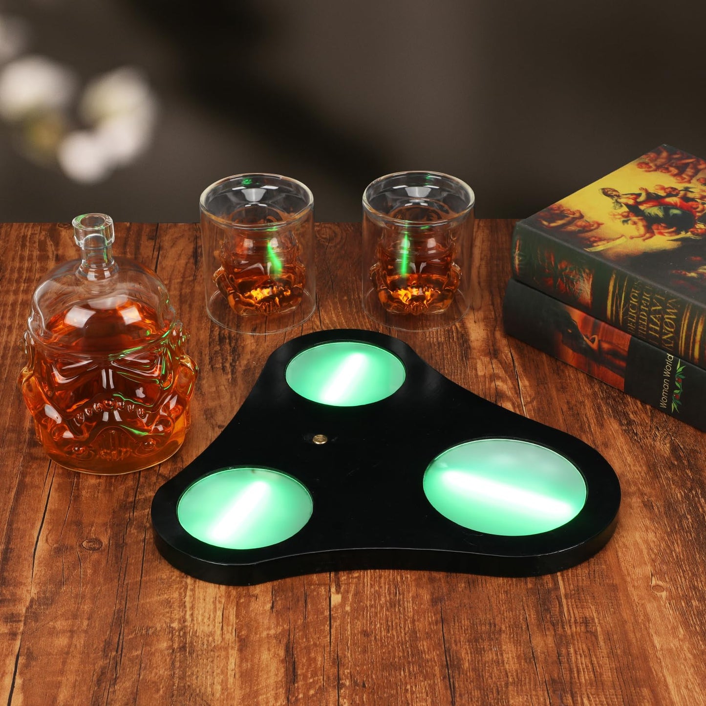 Creative Transparent Creative Whiskey Decanter Set with 7 Colour Lights,2 Glasses,Whiskey Carafe for Wine,Scotch,Bourbon,vodka,Liquor-750ml Gifts for Men,Dad,Husband Christmas and New Year's Gifts 1