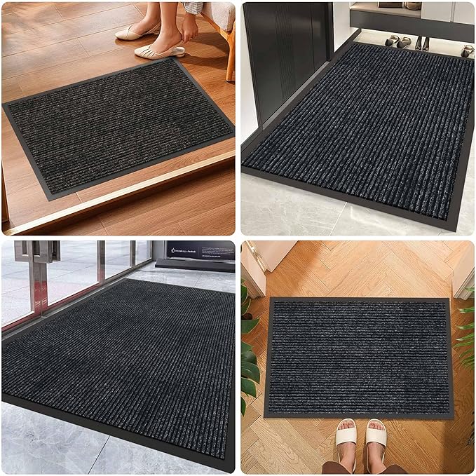 Indoor Outdoor Door Mat, 5’ x 4' Doormat for Entryway, Rubber Backing Non Slip Front Door Mat Outside Entrance, Super Absorbent Commercial Floor Mat for Home Office
