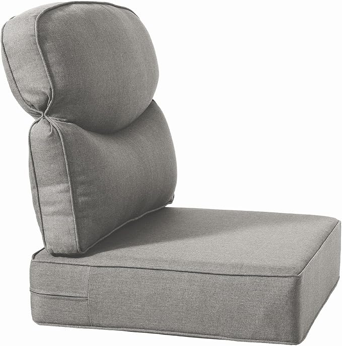 ACTREST Luxury 24x24x6 Inch Smile Outdoor Sofa Cushions Set of 3 - Memory Foam Deep Seat Patio Furniture Pillows for Wicker Rocker Dining Chair Loveseat 3-Seater L-Shape Sectional Sofa - Grey