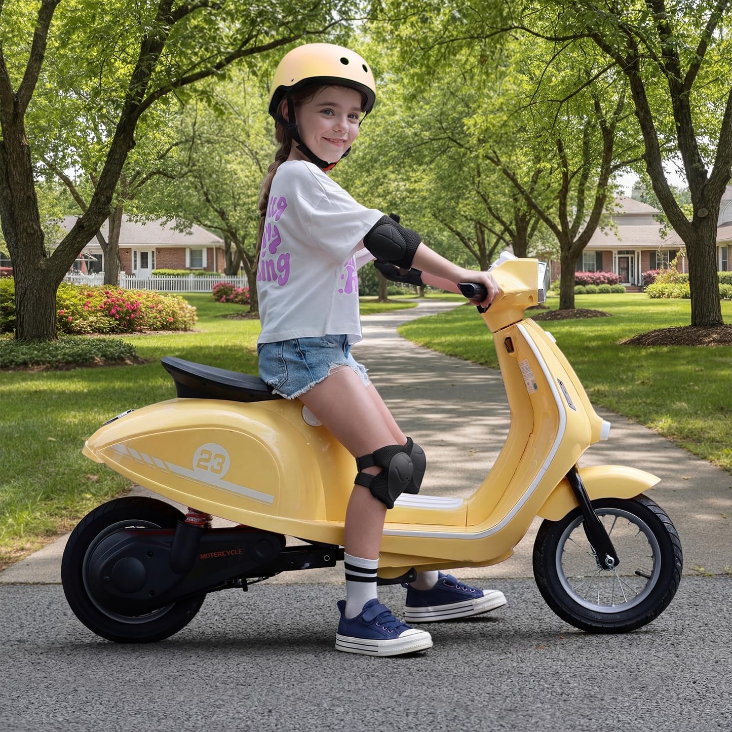 Kids Motorcycle, 2 Wheel Electric Motorcycle for Girls Ages 8-12, 24V Ride on Toys with Music, Story, Headlight, 3 Speed Options, Up to 60min Ride Time, for Riders up to 143 lbs, Easy Assemble, Yellow