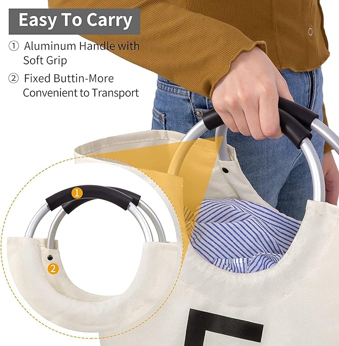 ZEROJETLAG 82L Large Laundry Basket Collapsible Hamper with Handles, Double Layer Waterproof Fabric Dirty Clothes Basket, Foldable Freestanding Bin Laundry Hamper for Dorm, Bathroom & Bedroom (Beige)