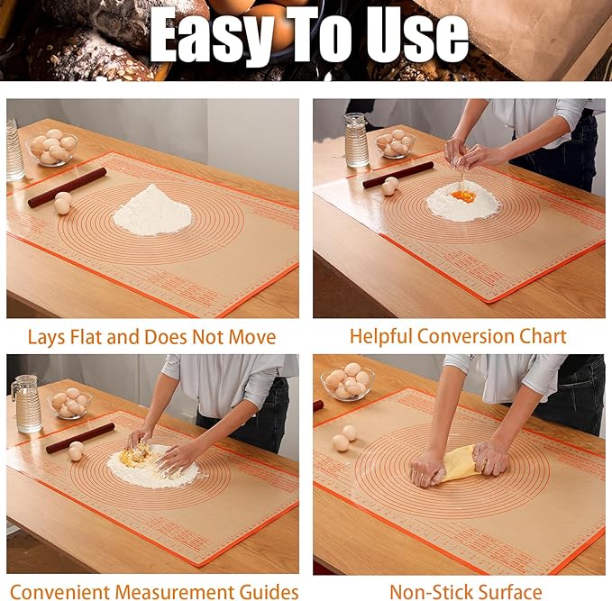 Silicone Pastry Mat 34x26 Inch - Nonstick Baking Mat Perfect for Dough, Pastry, Pie Crust, Fondant, Pasta/Pizza