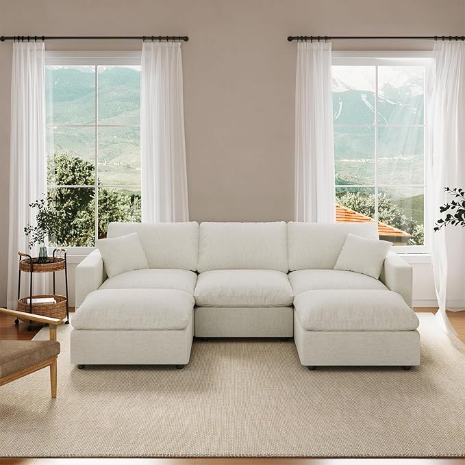 Cloud Couch Modular Sectional Sofa, 95.4" 5-Seater U Shaped Sectional Couches for Living Room, Convertible Cloud Sofa with Ottoman, Down Filled Wide & Deep Seat, Removable Washable Cushion Covers