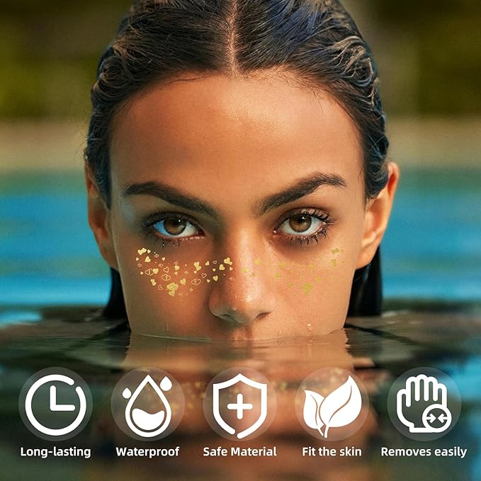 Glitter Freckles - 6PCS Glitter Freckles Face Tattoo, Gold Fake Freckles, Cute Face Jewels for Women, Waterproof Face Glitter for Kids, Easy to Use Face Glitter, Glow Up Makeup Patches
