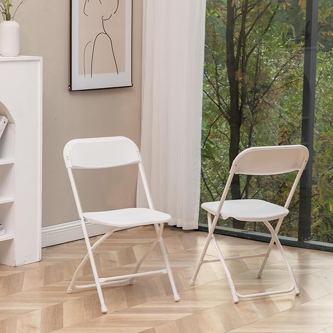 BTEXPERT Set of 20 Pack, Indoor Outdoor White Plastic Folding Chairs Stacking Steel Frame Commercial 650LB Weight Capacity Seating Home Garden Wedding Event Party Picnic Dining Church School Portable