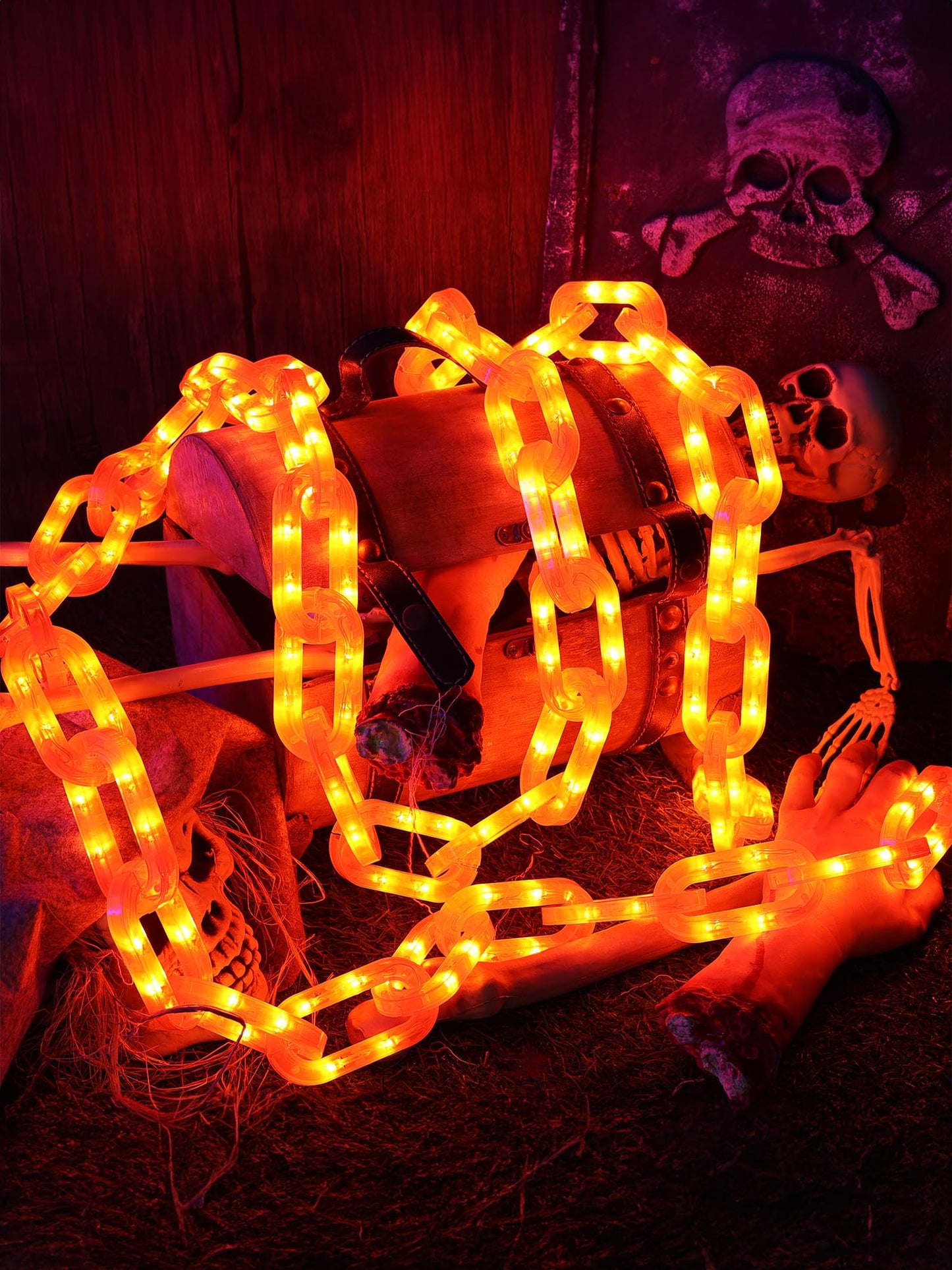 Halloween Decorations Battery String Lights - 10 Ft 160 LED Plastic Chain String Lights with Waterproof, 8 Lighting Modes and Timer Function US Patent Product (Orange)