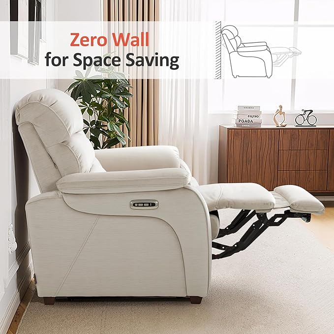 MCombo 61.6'' Wall Hugger Power Loveseat Recliner, Reclining Loveseat with Adjustable Headrest, USB Charge Ports, Wood Legs for Living Room, RVs, Small Spaces, Fabric ST258M1 (Loveseat, Beige)