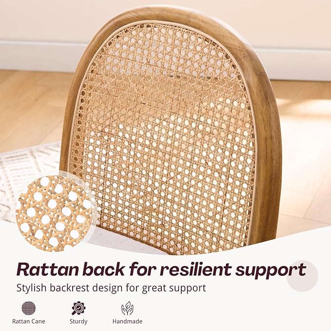 HEAH-YO Rattan Dining Chairs Set of 6, Upholstered Linen Dining Room Chairs with Backrests, Modern Kitchen Chairs with Wood Legs for Dining Room, Beige