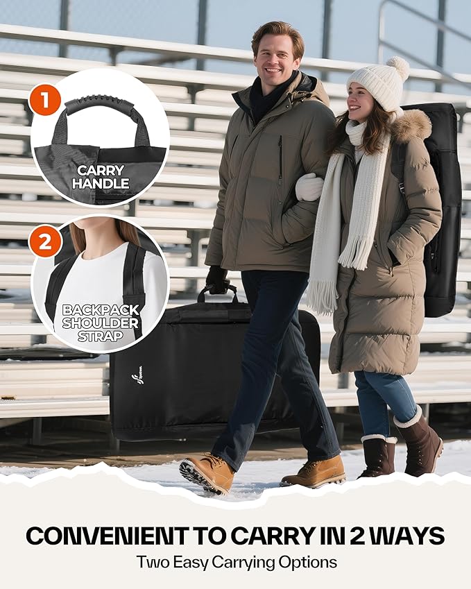 Sportneer Heated Stadium Seats with Back Support: 6 Adjustable Angles Extra Wide Bleacher Seat with Dual Heating Zones - 2.5" Padded Stadium Seats for Sports Outdoors, 2 Pack