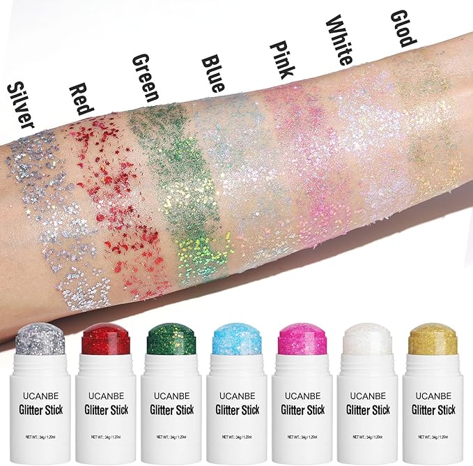 UCANBE Red Body Glitter Stick for Singer Concerts Music Festivals, Face Glitter Makeup for Face Body Hair Eyes & Lips, Chunky Glitter Sparkling Mermaid Sequins for Women 1.2OZ