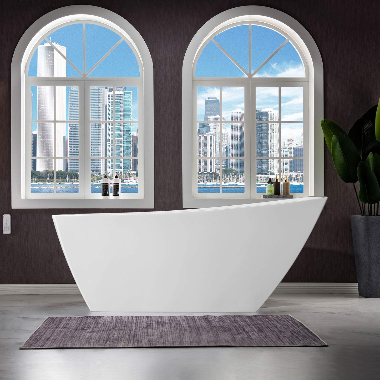 WOODBRIDGE 67" Acrylic Freestanding Bathtub Contemporary Soaking Tub with Brushed Gold Overflow and Drain,White