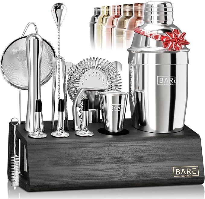 BARE BARREL® Mixology Bartender Kit Bar Set | 14-Piece Cocktail Shaker Set | Martini Barware Mixing Tools for Home Bartend...