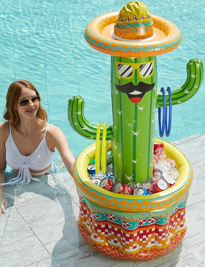 Jasonwell Inflatable Pool Party Cooler - Fiesta Cactus Ice Bucket Luau Hawaiian Tropical Beach Themed Birthday Easter Part...