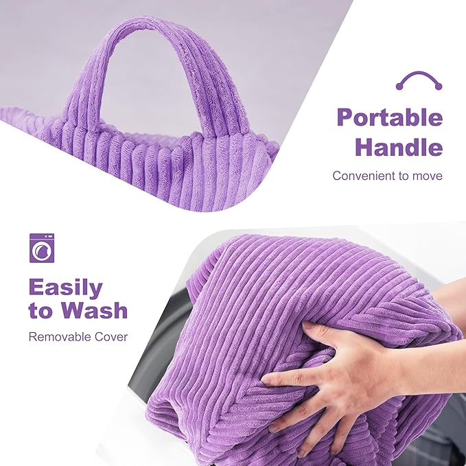 Homguava 4FT Bean Bag Chair for Adults,Teardrop Bean Bags Big Beanbag Chair with Memory Foam Filled and Ultra Soft Removable Corduroy Cover for Living Room, Bedroom (Purple)