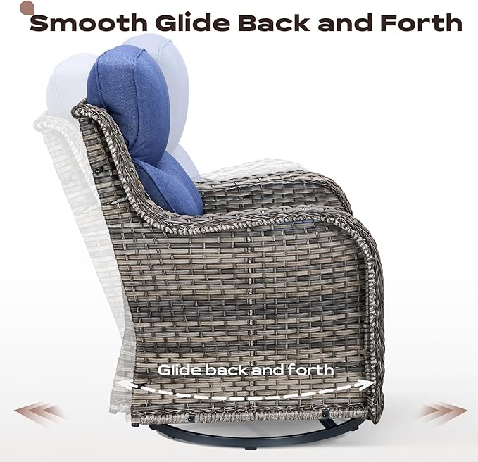 Rilyson Wicker Outdoor Patio Furniture Set - 7 Piece Patio Conversation Sets with Swivel Rocker Chairs, Ottomans and Sofa, 6 inch Cushions, Waterproof Wicker, for Porch Deck Mixed Grey/Blue
