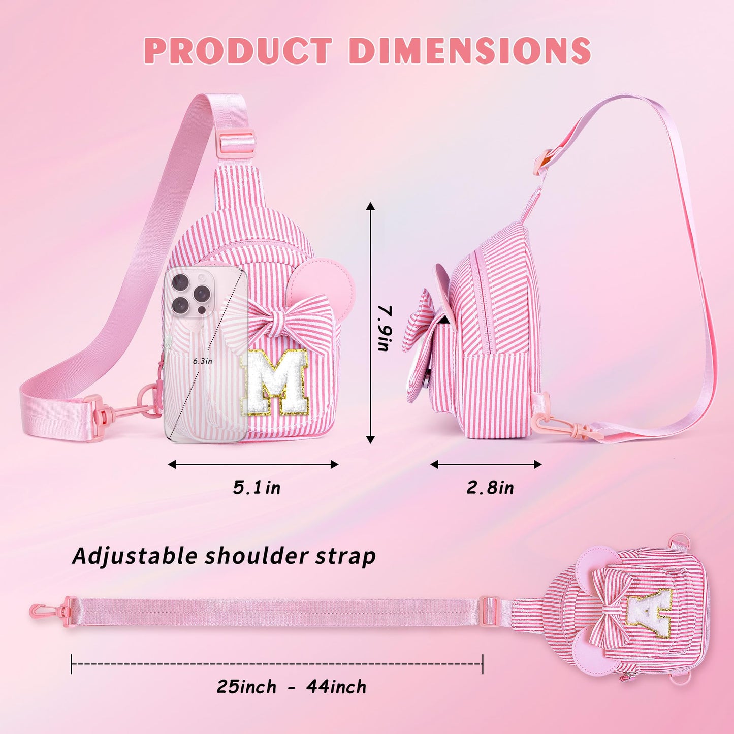 QLOVEA Birthday Gifts for Girls, Sling Bags for Girl Kid Travel, Birthday Gifts for 3 4 5 6 7 8 9 Year Old Girls Small Initial Pink Cross Fanny Packs Sling Bag for Daughter Gift (Pink T)