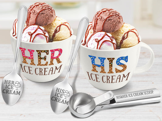 Anniversary Couple Gifts Ice Cream Bowls and Spoon Scoop Set, His And Hers Gifts, Wedding Engagement Gift for His Her, His Her Ice Cream Accessories Bowl Gift on Mothers Day, Christmas