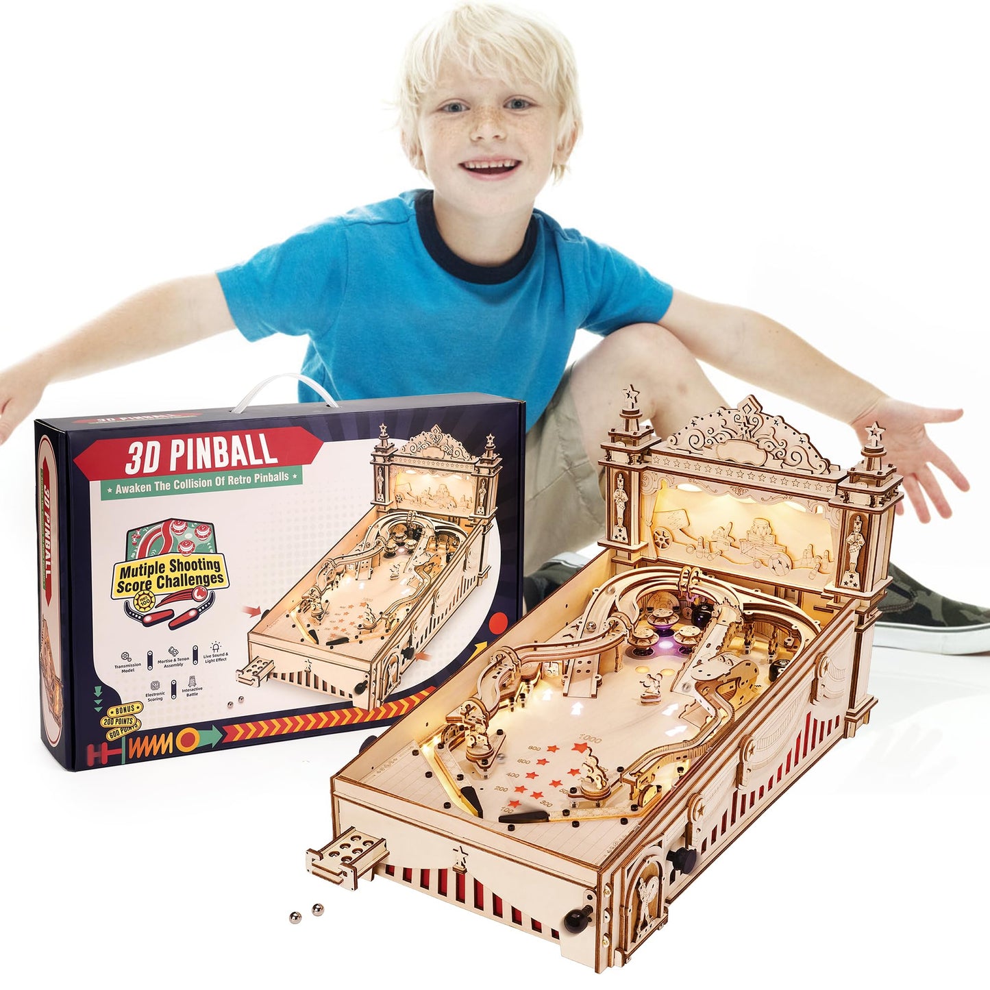 ROBOTIME Pinball Machince EG01 - Wooden Puzzles for Adults Miniature Pinball 3D Puzzle