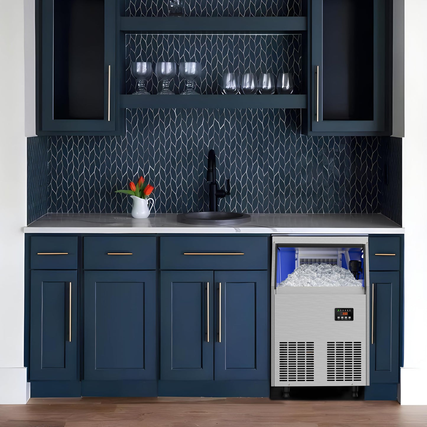 Coolski Commercial Ice Maker Machine 150LBS/24H, Under Counter Ice Maker with 35LBS Storage Capacity, Stainless Steel Ice Machine for Restaurant Home Bar, DOE