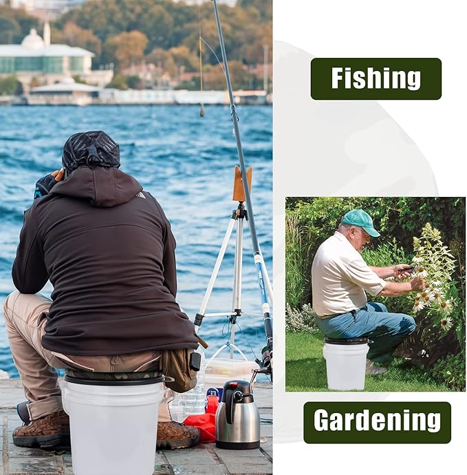Foxtune 360-Degree Swivel Bucket Seat, 5 Gallon Bucket Lid, Spin Bucket Seat Cushion, Silent, Comfortable, Water-Resistant, for Fishing, Gardening, Hunting and Camping