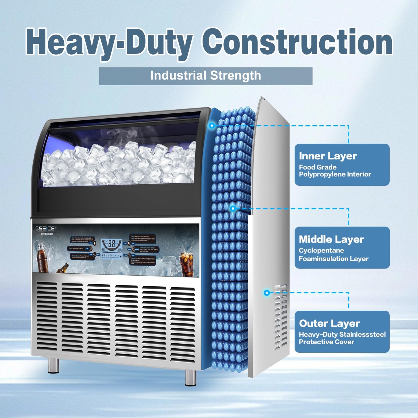 ETL Safety & Sanitation Certification Commercial Ice Maker with Drain Pump - 400lbs/24H, Freestanding Fast Ice Maker Machine, Self-Cleaning with LED Display, for Bar Hotel Restaurant