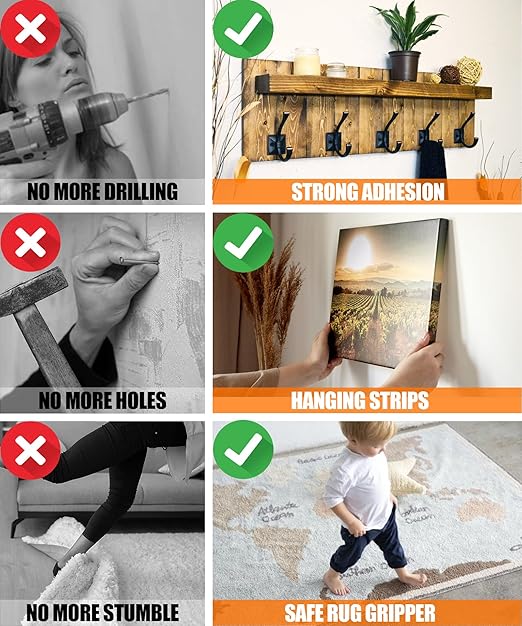 Extra Strong Double Sided Tape Heavy Duty (2 Rolls, Total 20 FT), Clear Removable Two Sided Nano Tape Adhesive, Double Stick Mounting Tape for Poster, Rug, Picture Hanging Strips, Office & Outdoor