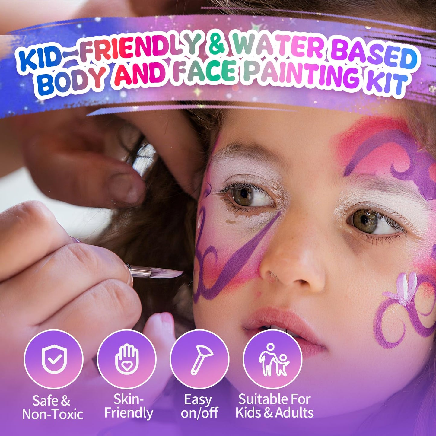 Professional Face Painting Kit for Kids,42 Color Water Activated Face Paint with Stencils,Brush,Wash Cup,Spray Bottle for Halloween, Parties, Carnival, School Event & Festivals (42-Color)