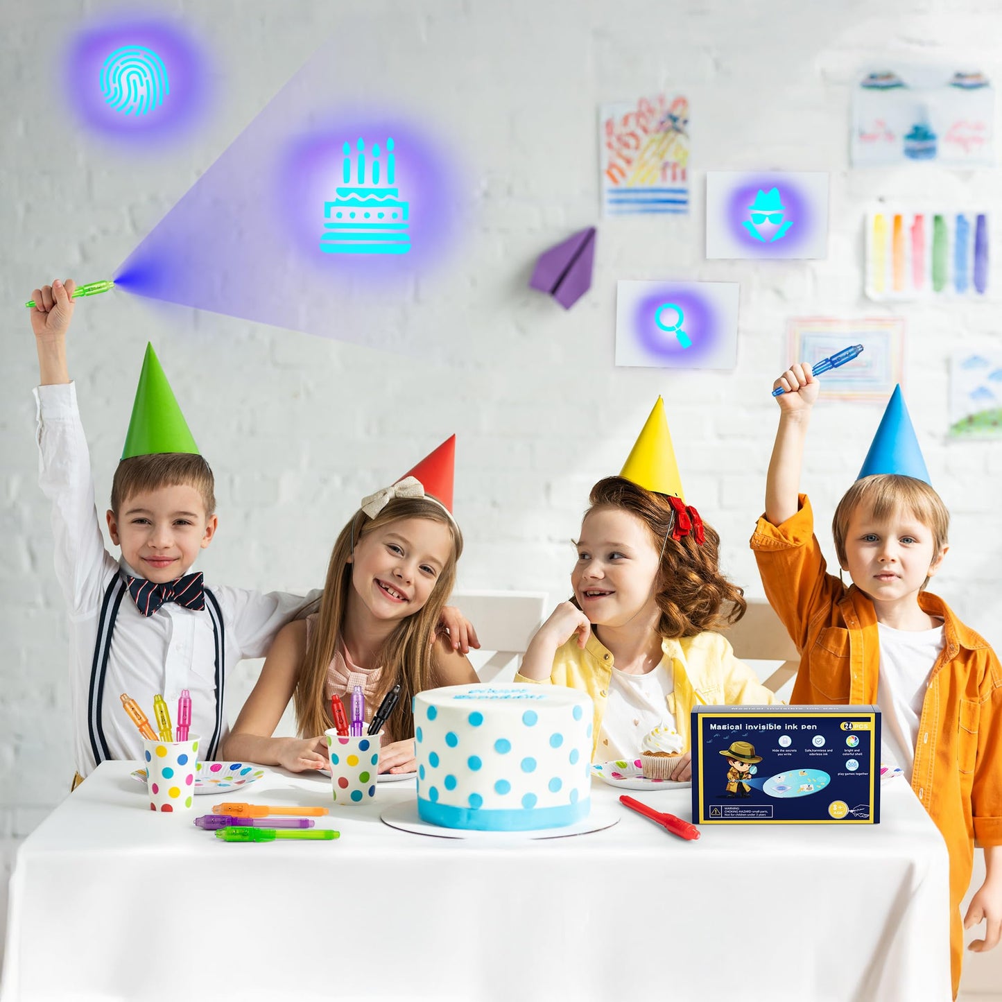 inkipen Invisible Ink Pen 24Pcs+ Notebooks, Spy Pens with UV Light, Magic Marker, Classroom Prize, Birthday Party Favors for Kids 8-12, Kids Stocking Stuffers
