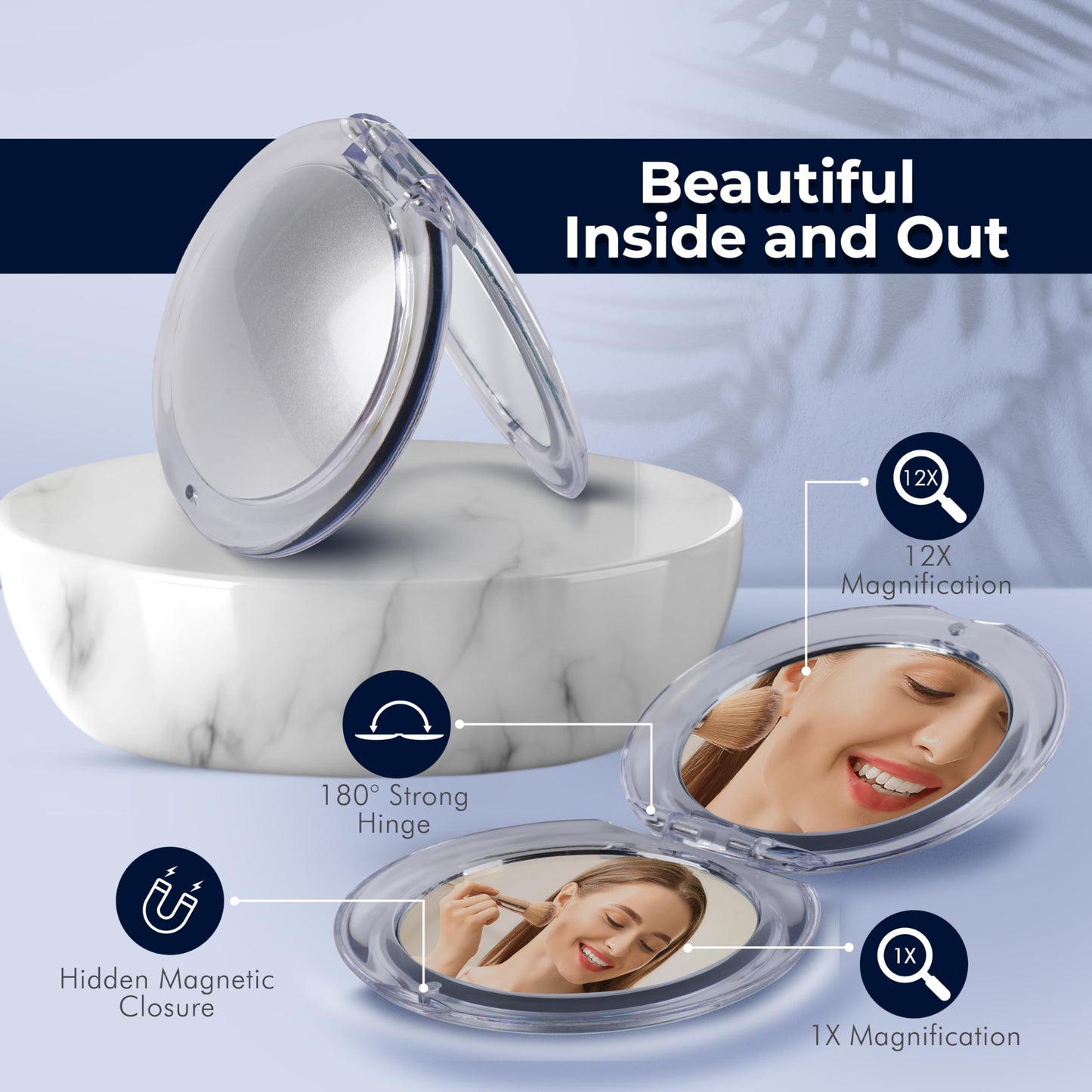 MIRRORVANA Small 12X Magnifying Travel Makeup Mirror, Dual-Sided 12X/1X, Foldable and Lightweight, Portable Compact Mirror Desig