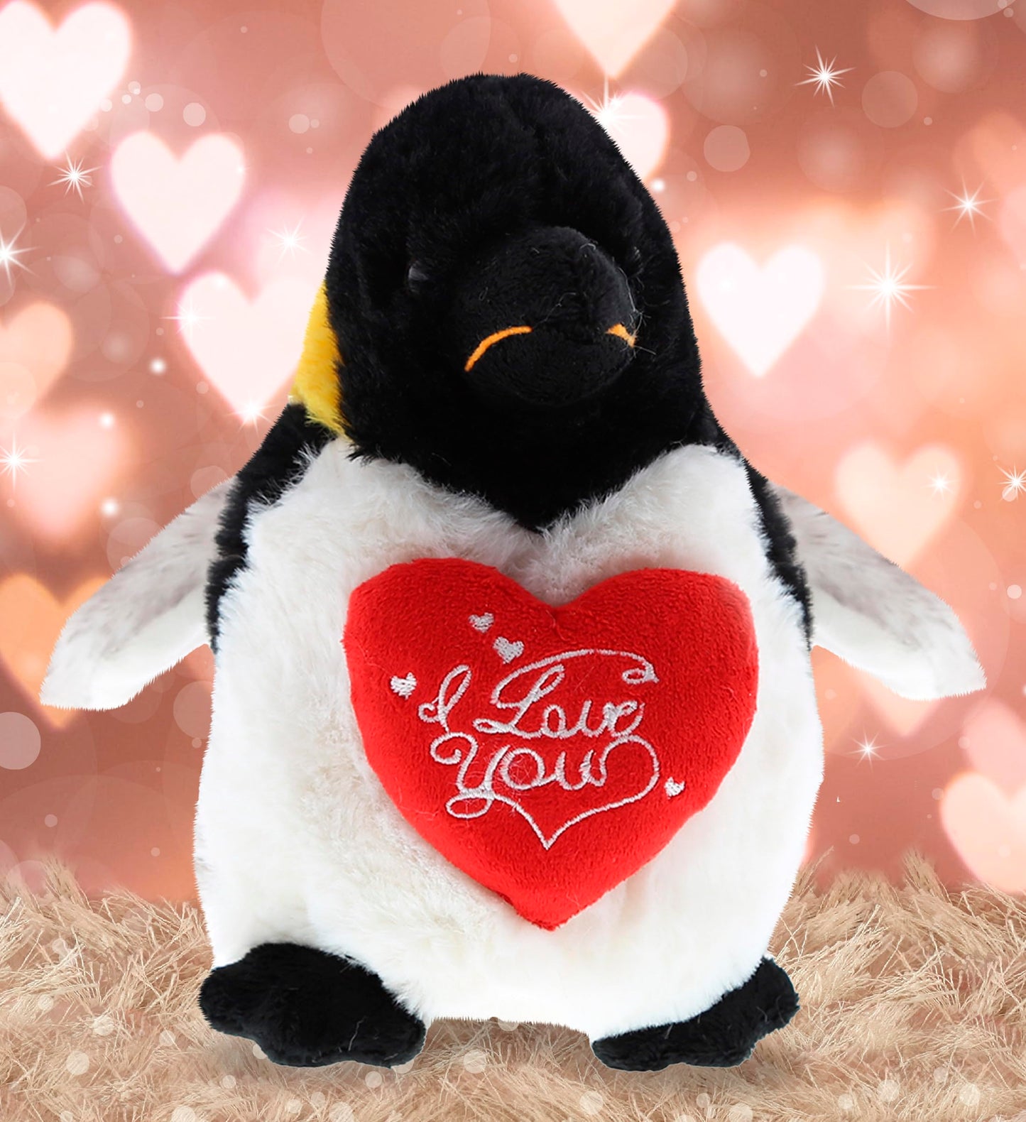 DolliBu I Love You Valentine Plush Emperor Penguin - Cute Stuffed Animal with Red Heart and Name Personalization Gift for Valentines Day, Birthday, Anniversary, Romantic Date - 7 Inches