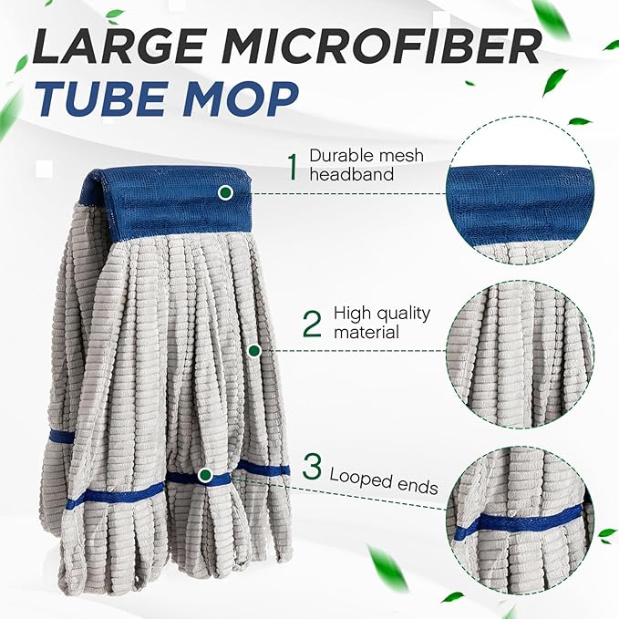 Hushee 6 Pack Large Microfiber Tube Mop Heads 18 oz Heavy Duty Commercial Industrial Wet Mop Head Refill Reusable Machine Washable Looped End Mopheads for Hardwood, Tile, Laminate Floors (Grey)