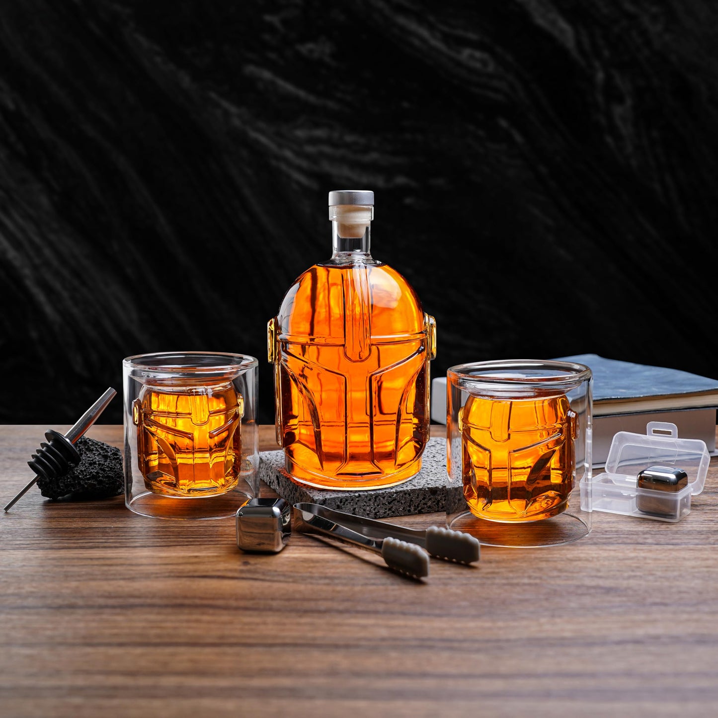 Cosmic Whiskey Decanter Set with 2 Glasses & Steel Stones - 1000ml/34oz Astronaut-Design, Artisan Crafted Lead-Free Glass - Signature Gift for Whiskey Lovers, Men