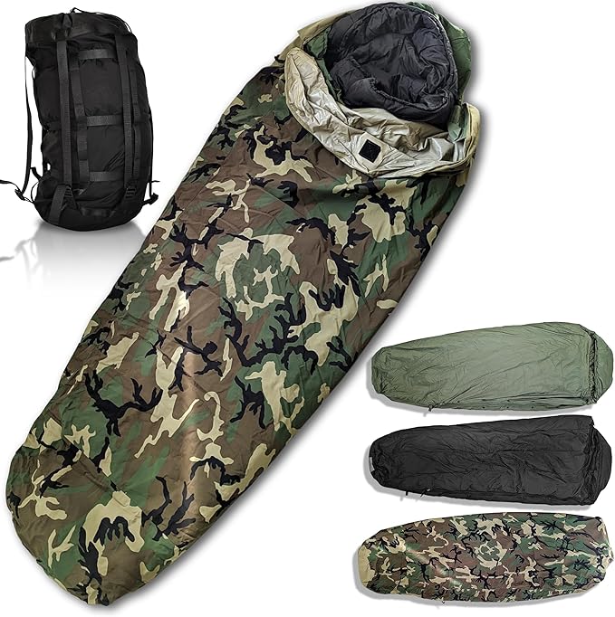 USGI Gear Military Sleeping Bag System Tactical Gear – 4-Part Modular Sleeping Bags Cold Weather Includes Stuff Sack, Bivy...