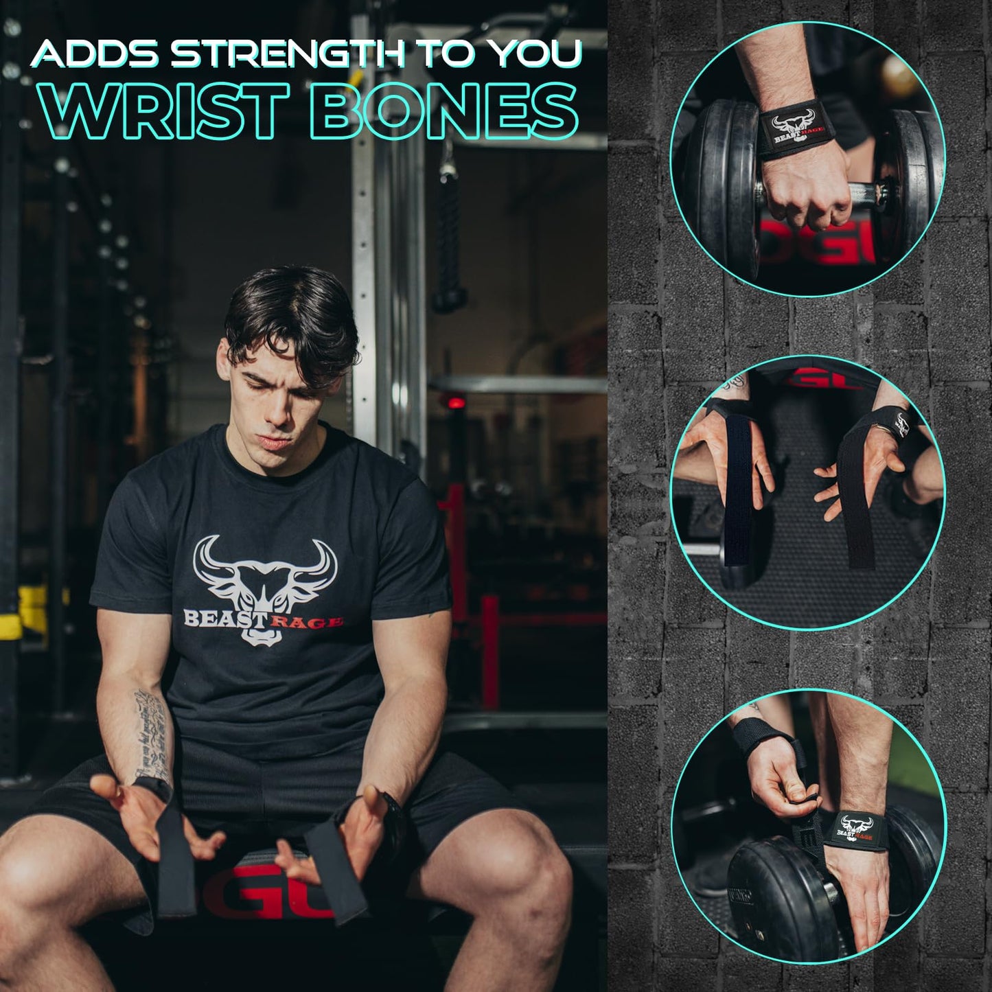 BEAST RAGE Lifting Wrist Straps for Weightlifting, Straps Gym Grip Power Workouts Lifting Straps Padded Cotton Men Women Wrap Lift, Deadlift Bodybuilding Weight Lifting Exercise Straps (Original)