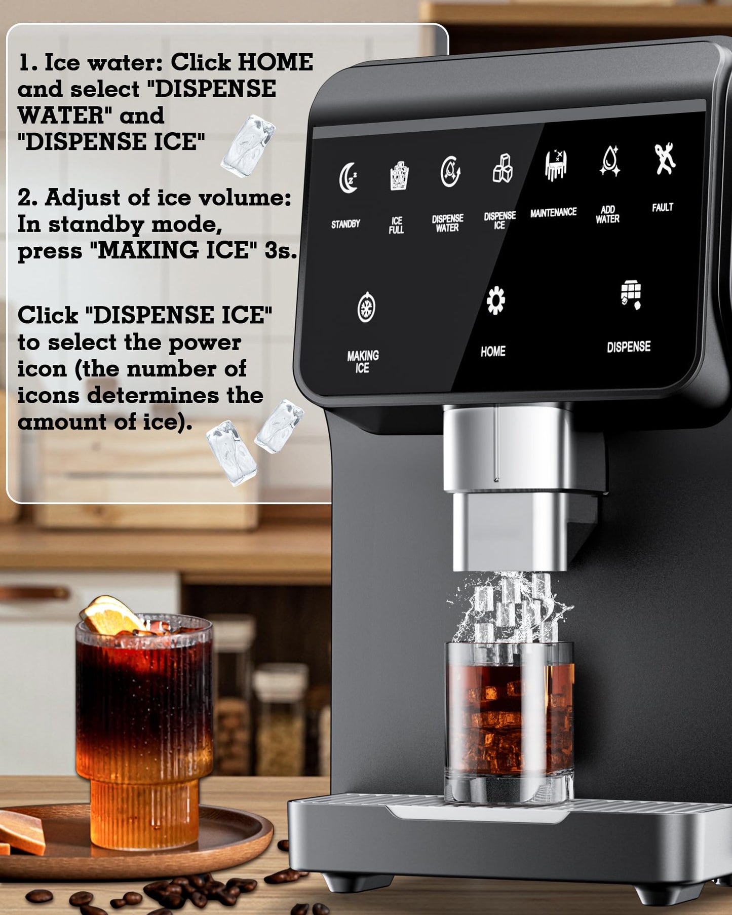 Nugget Ice Maker Machine 80LB/24H, Ice Makers 6 LB Ice Storage, Chewable Pellet, Ice Water, Self-Cleaning Function for Home/Office/Party/RV