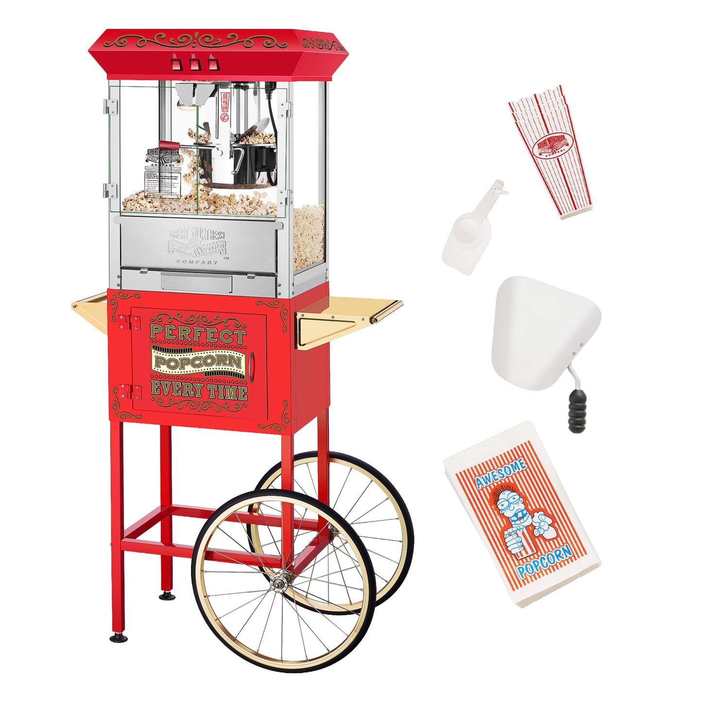 Great Northern Popcorn Company 5995 10 oz. Perfect Popper Popcorn Machine with Cart - Red (5995 GNP Red 10oz. Full)