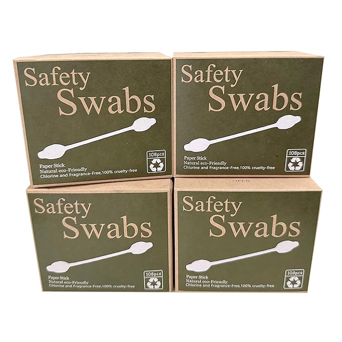 4 Packs Safety Cotton Swabs with Large Tips, Baby Cotton Buds 432pcs