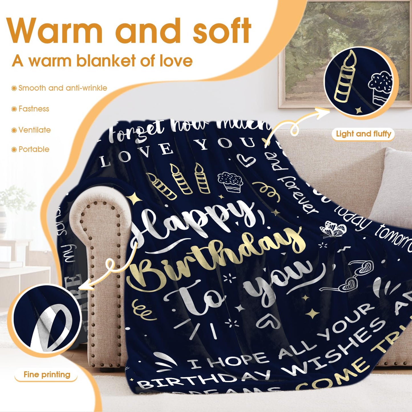 Hohoto Happy Birthday to You Blanket Birthday Gifts for Women Men Kids Girls Boys Mom Dad Husband Wife Son Boyfriend Brothers Sisters Grandparents Doctor Nurse Teachers Throw Blankets 50"x60"
