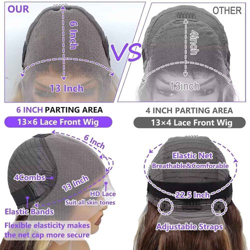 24 Inch Honey Blonde Ombre Highlight 13x6 Lace Front Wigs Human Hair 180% Density HD Transparent Pre Plucked Body Wave Lace Front Wigs Glueless #4/27 Colored Human Hair Wig for Women
