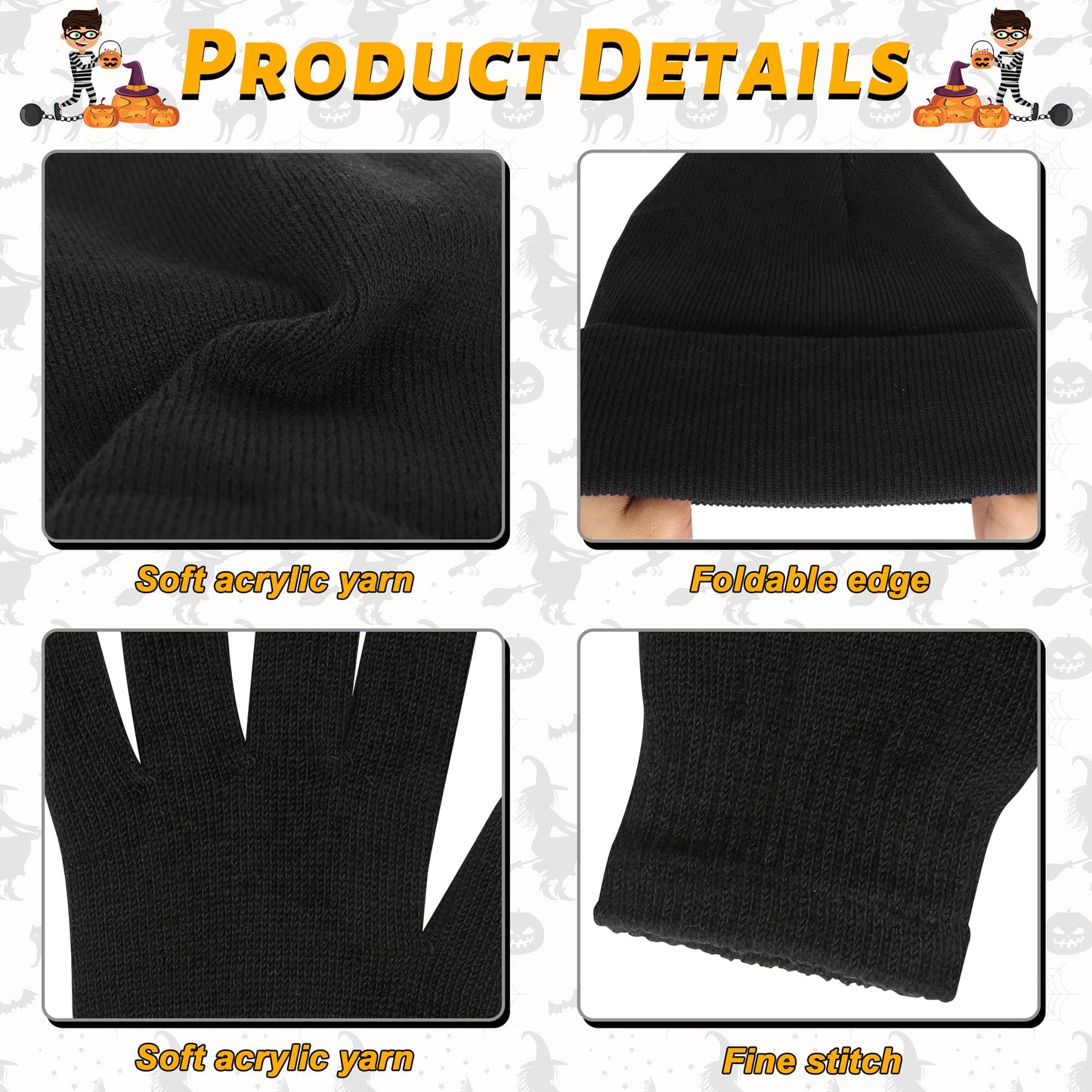 QZYL 8 PCS Robber Costume Set, Thief Cosplay Beanie Cap Gloves Eye Masks Canvas Money Bags for Halloween Burglar Theme Party