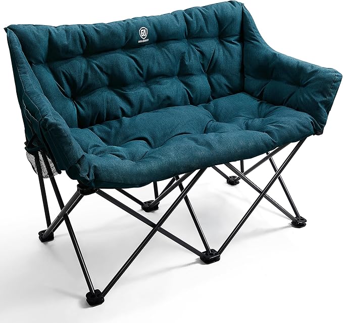 EVER ADVANCED Double Camping Chair for Adults, Padded Folding Camping Love Seat with Side Pocket Portable Camping Couch, T...