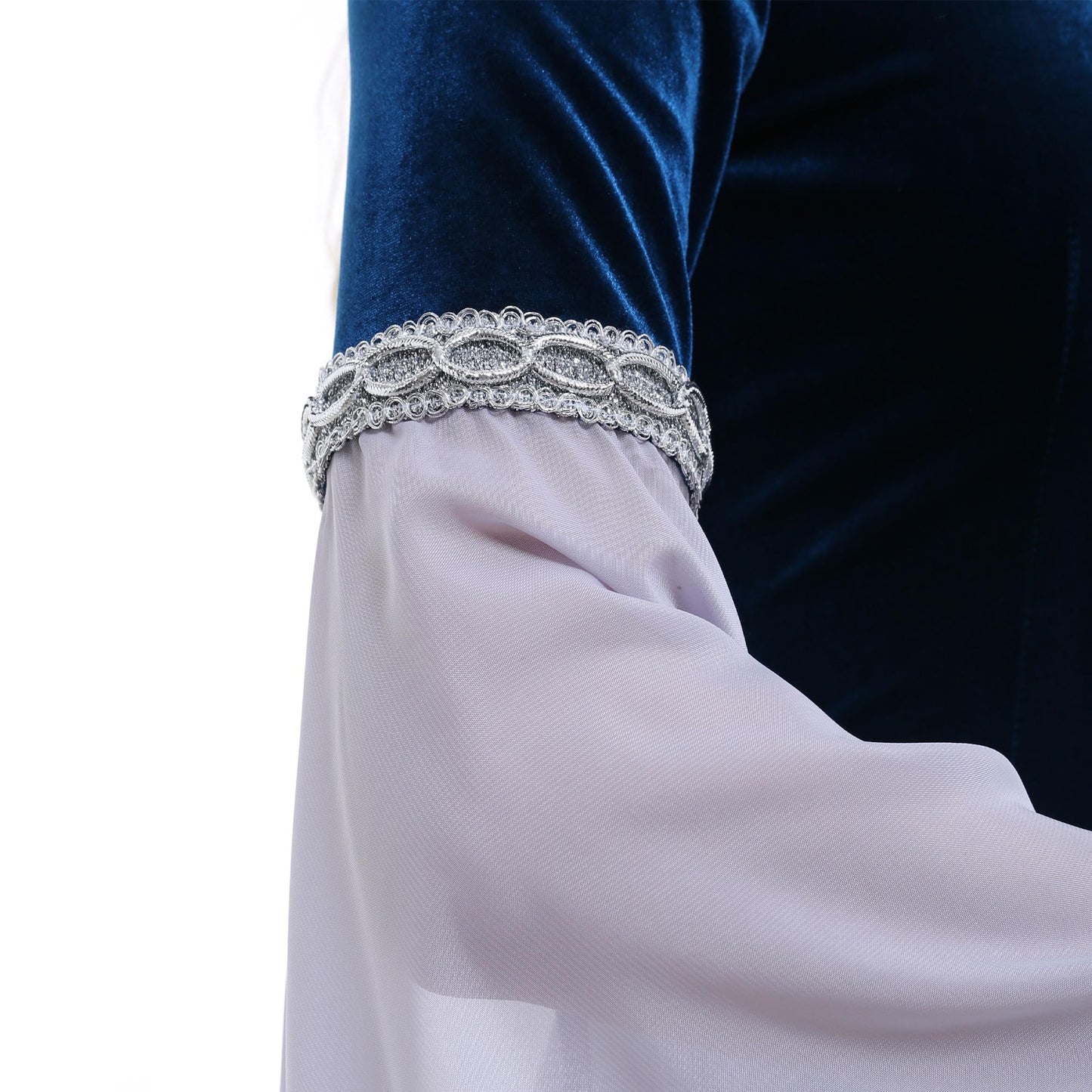daizbella Medieval Renaissance Costume Dress Handmade Historical Rretro Dress Velvet Gown with Chiffon Sleeves Blue