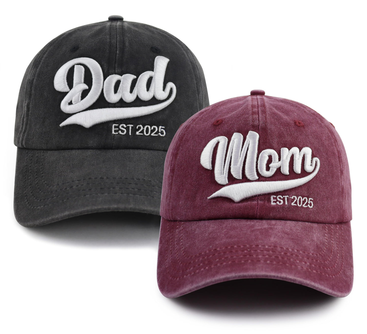 New Parents Gifts for Couples, Mom and Dad EST 2025 Hat, 3D Embroidered New Mother and Father Baseball Cap, Mother's Father's Day Birthday Gift