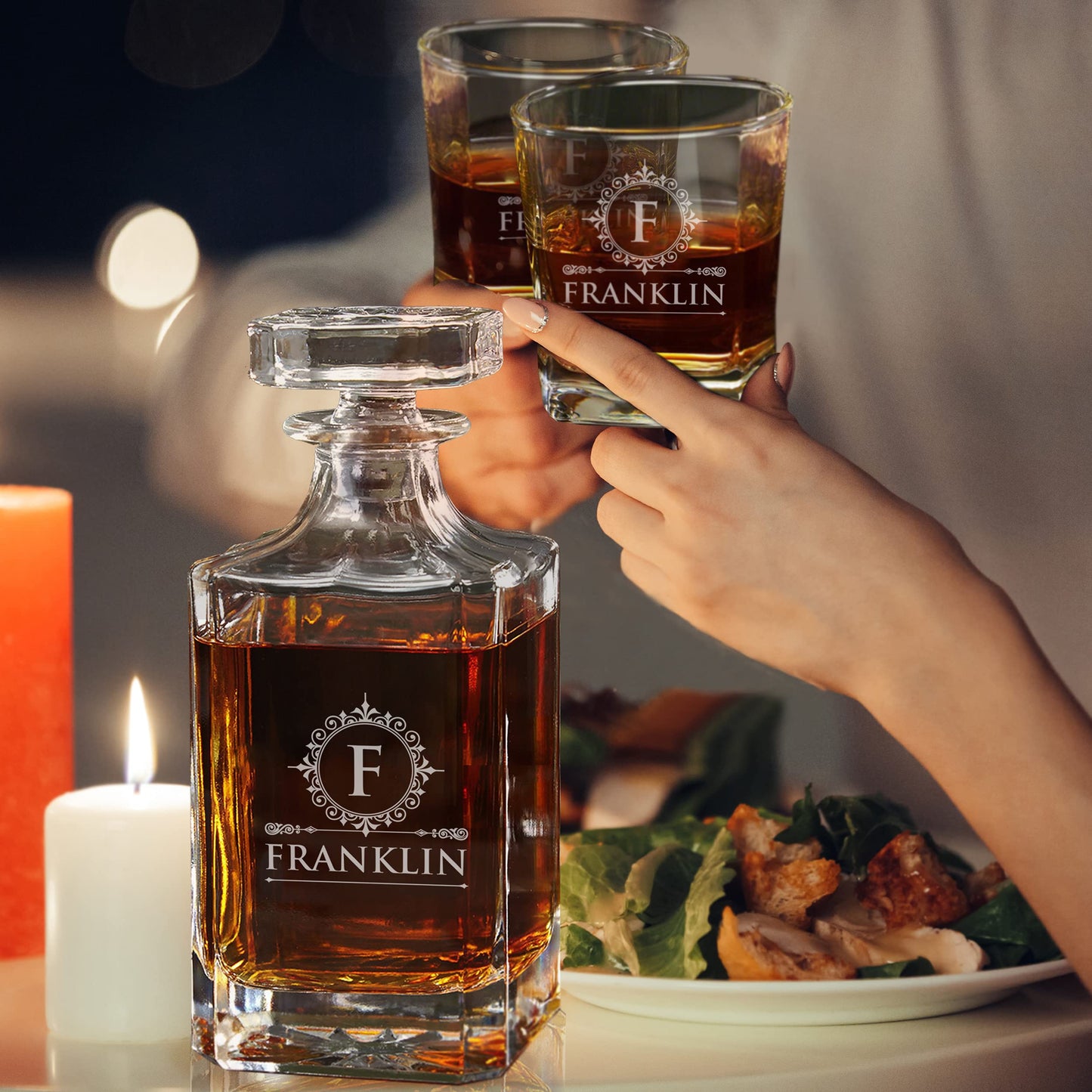 The Wedding Party Store, Personalized Whiskey Decanter and 2 Glasses Set - Custom Engraved with WPS Design