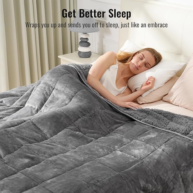 Uttermara Weighted Blankets for Adults Queen Size, 15lbs 60x80 inches Blanket with Soft Warm Plush Sherpa Fleece, Washable Thick Heavy Throw for Sleep, Anxiety and Calming, Grey