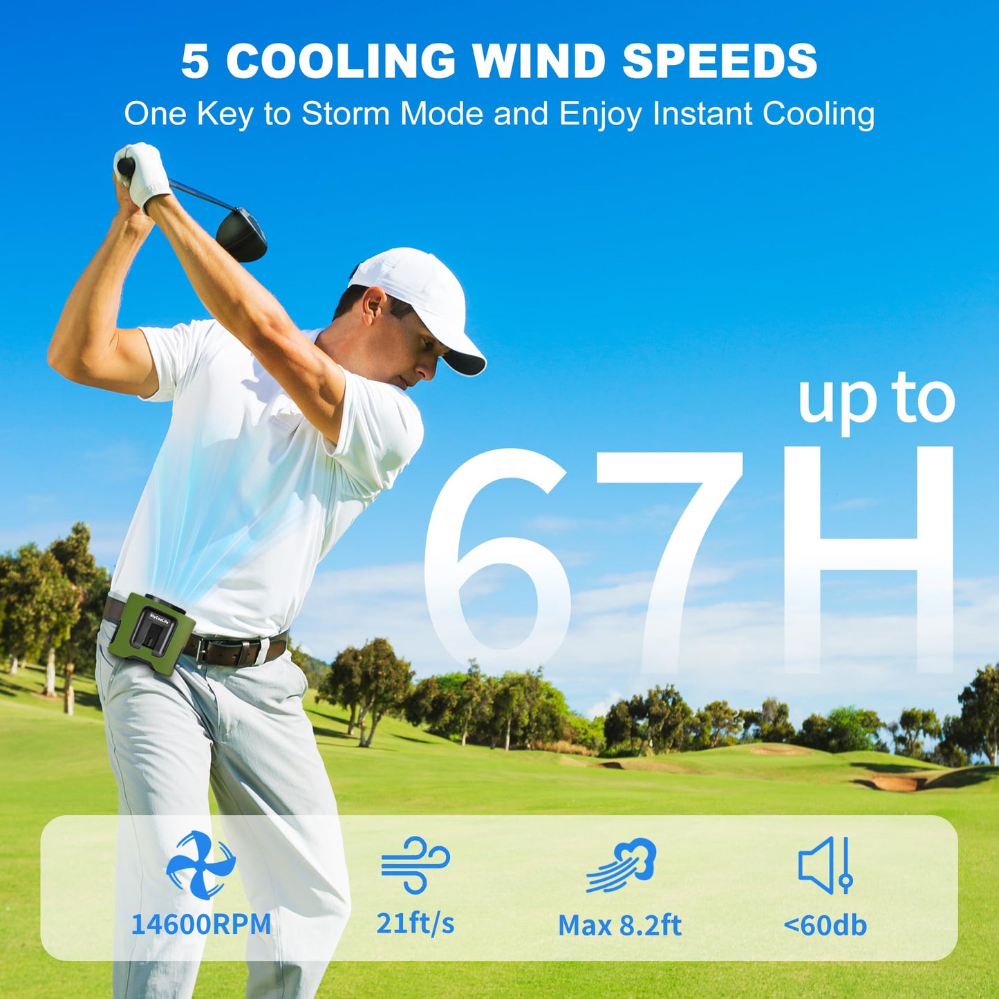Stycoolife 14500Mah Portable Waist Fan Clip On, 67H Cooling, 5 Speeds Rechargeable Personal Belt Shirt Fan Wearable With Rotatab